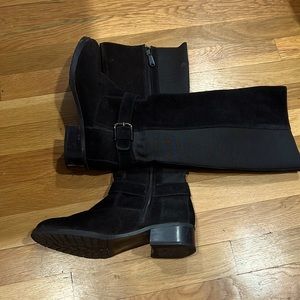 Donald Pliner Black suede and fabric boots